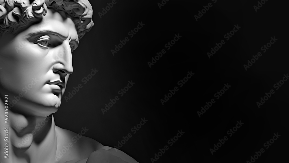 Gypsum statue of David's head, AI generated image, Michelangelo's David