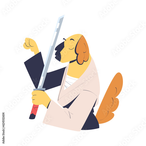 Cute Brown Dog Pet with Sword Vector Illustration