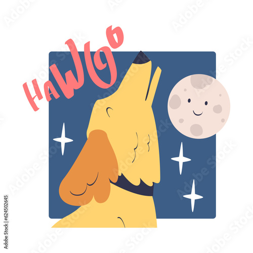 Cute Brown Dog Pet Howl at the Moon Vector Illustration