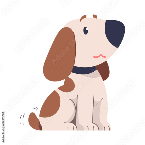Cute Dog Pet Wear Collar in Sitting Pose Vector Illustration