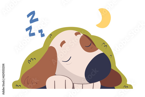 Cute Dog Pet Sleep Under Blanket Vector Illustration