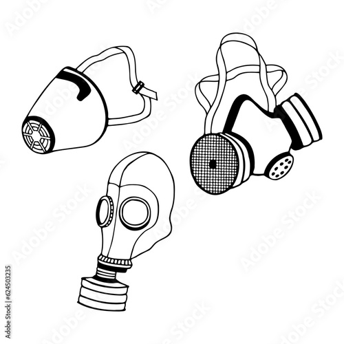 Respirator mask reusable, filtering chemical protection, civil gas mask. Vector stock illustration eps10. Isolate on a white background, outline.