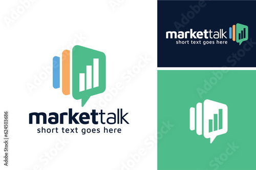 Bubble Chat Icon with Graphic Chart Stats Diagram for Business Marketing Financial Talk Messenger Apps logo design