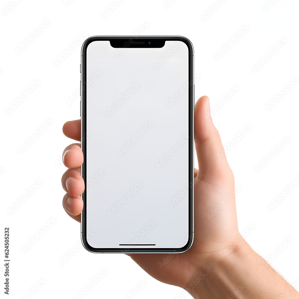 right hand holding smartphone with blank display screen right hand holding smartphone with blank display screen