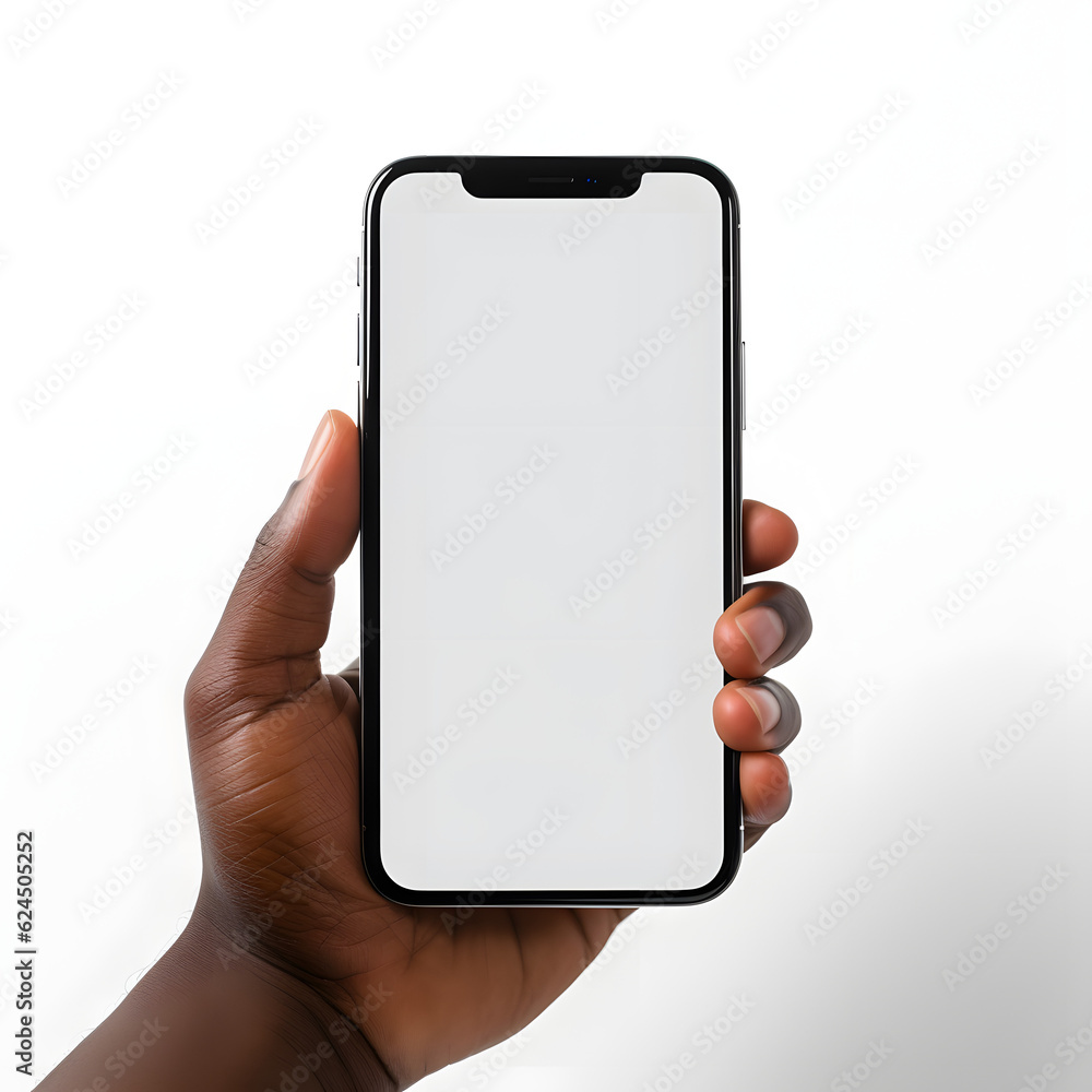 left hand holding smartphone with blank display screen left hand holding smartphone with blank display screen