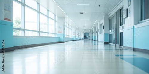 Clinical Serenity: Empty Hospital Corridor with Room Background. Generative Ai