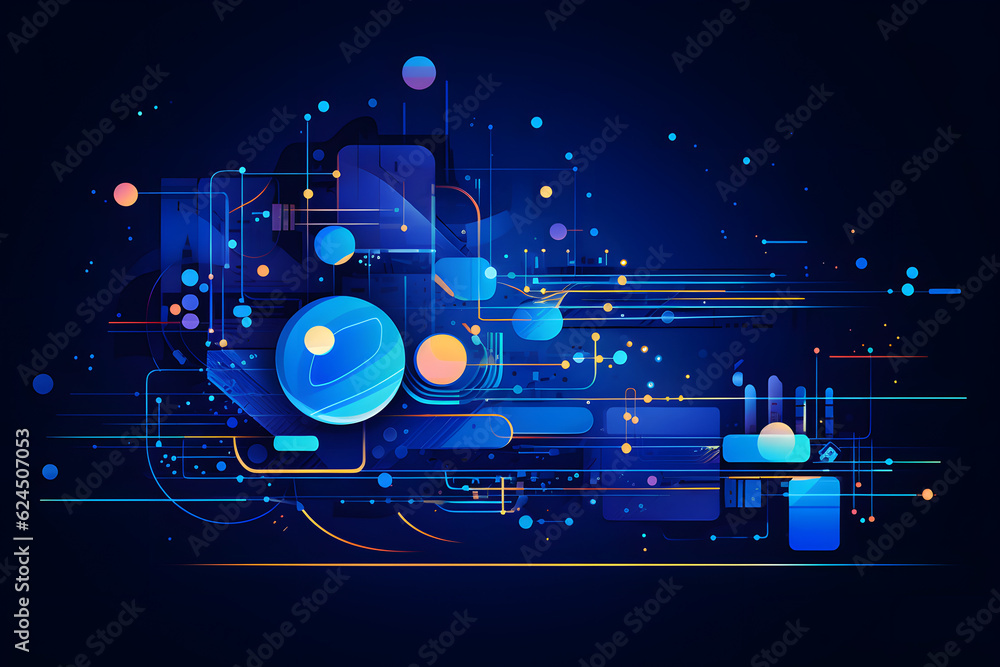 abstract technology background wallpaper with blue digital blockchain electronic data information elements in draw design