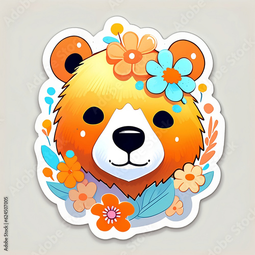 Vivid bear head sticker. Ideal for birthday cards or decorations. Cute and whimsical design