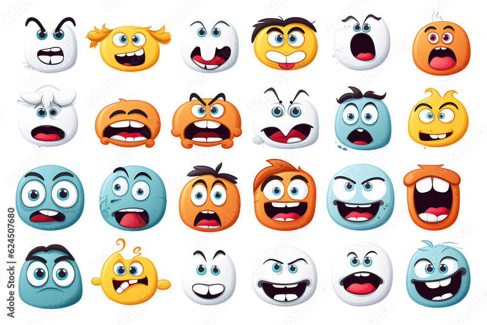 Fototapeta premium set of funny cartoon faces and logos and emojis