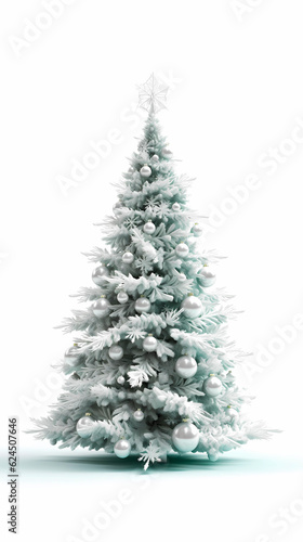 Isolated white christmas tree decorated wit balls and a star on top. Generative AI. © Nando Vidal