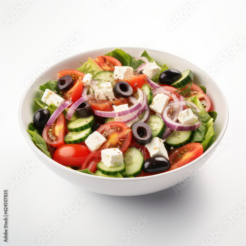 Greek salad on a white background. AI generative.