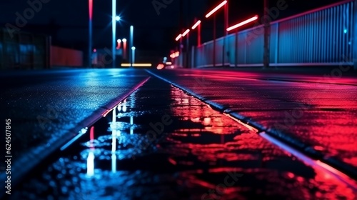 Dark street with neon light. Generative AI