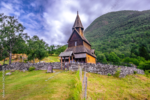 Ornes, Norway - July 4th, 2023: The Urnes stave Church in the village of Ornes. A UNESCO world heritage site