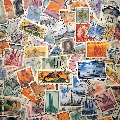 an image depicting multiple international postage stamps 