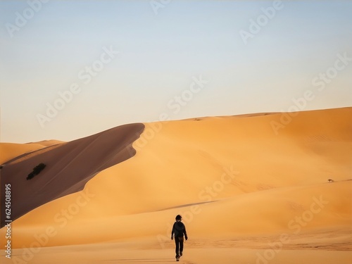 A Person Walking in The Middle of the Hot Desert