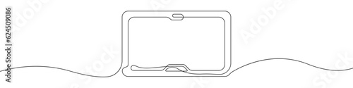 Notifications in the tablet icon line continuous drawing vector. One line Notification icon vector background. SMS on the screen icon. Continuous outline of a Notification bubble on the screen icon.