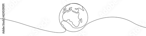 Earth icon line continuous drawing vector. One line Map of Earth icon vector background. Planet Earth on the icon. Continuous outline of a World Map in Planet icon.