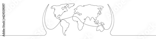 World map icon line continuous drawing vector. One line World map icon vector background. World map icon. Continuous outline of a World map.