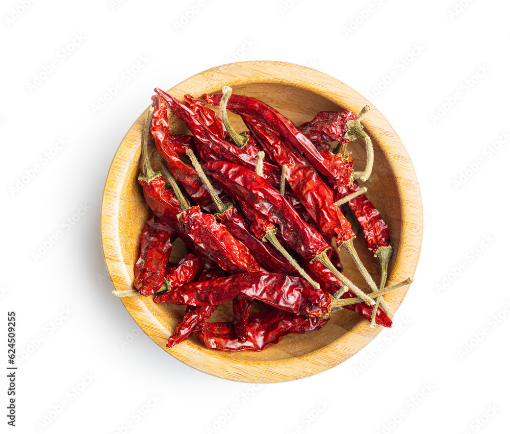 Red chili peppers in bowl isolated on white background. Red chili peppers in bowl isolated on white background.