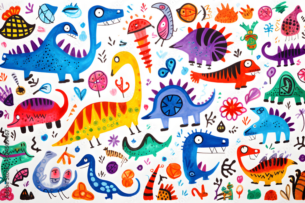 Fototapeta premium set of cartoon dinosaurs animals monster