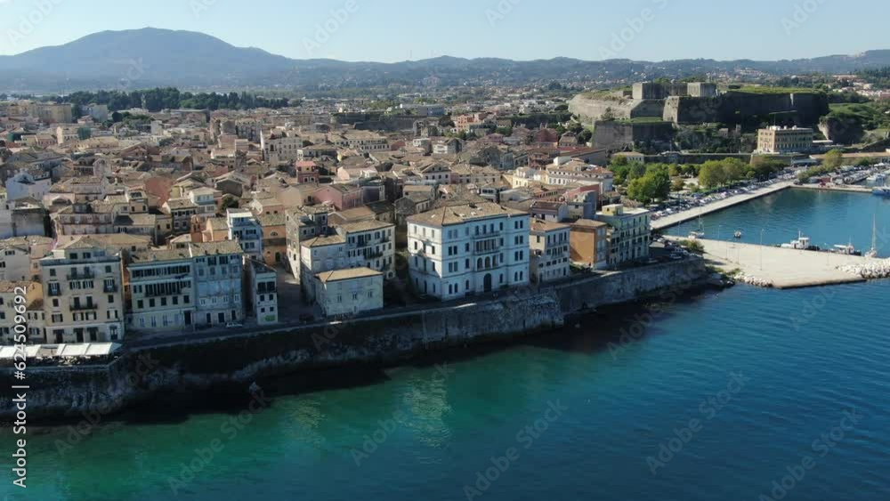 Aerial drone view of corfu town Aerial drone view of corfu town