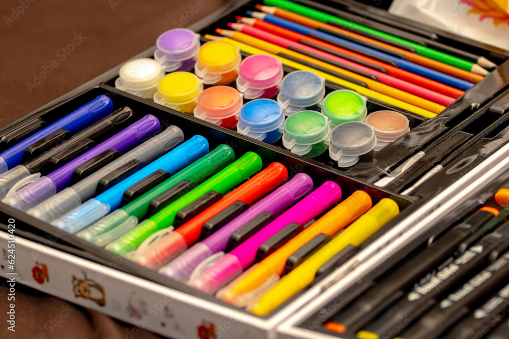 A set of paints and markers for children's creativity A set of paints and markers for children's creativity