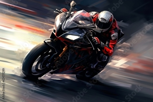 Dynamic Superbike Motorcycle on the Race Track. Generative AI
