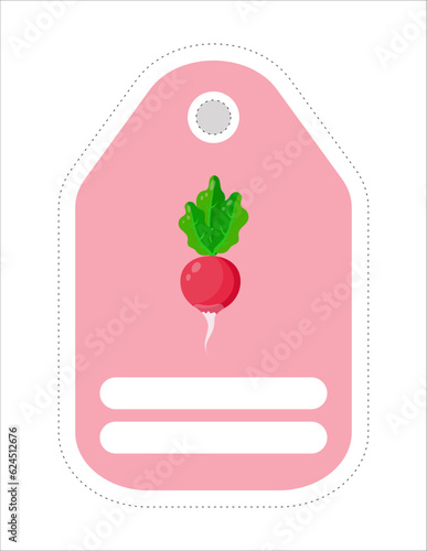 Cute vegetable label. Memo, writing paper.Label with the image of radish