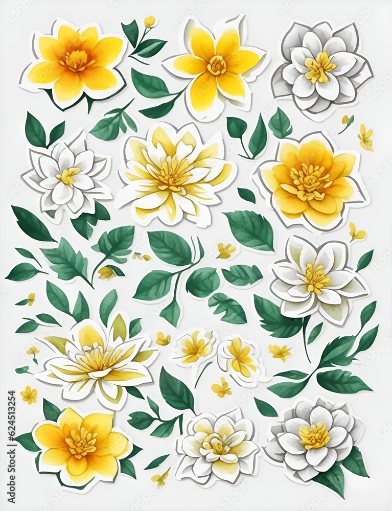 Yellow and white flower buds with petals on gray background. Illustration generated ai Yellow and white flower buds with petals on gray background. Illustration generated ai