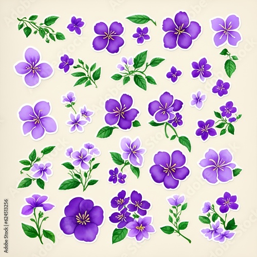 Purple and violet flower buds with petals on beige background. Illustration generated ai