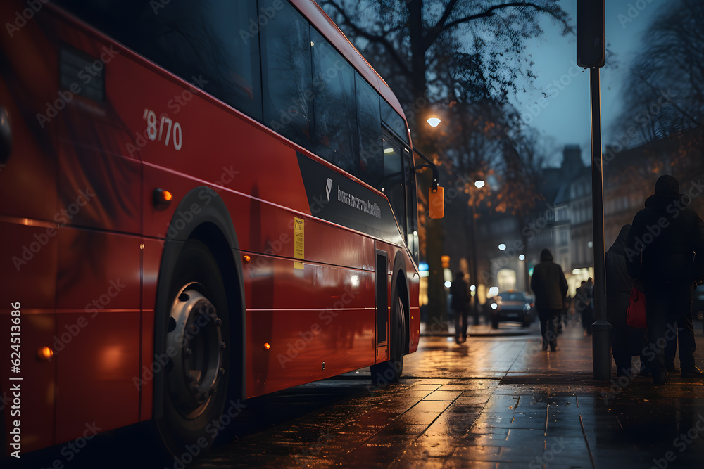 Fototapeta premium bus stopping with red bus at a station