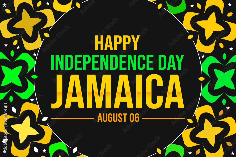 Happy Independence Day Jamaica background design with colorful shapes