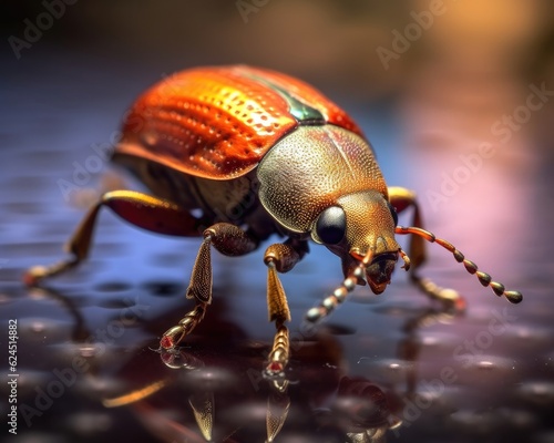 A photorealistic image of a super macro shot of Christmas beetle,  macro lens, emphasizing the detail and realism of image. Generative AI © Razvan