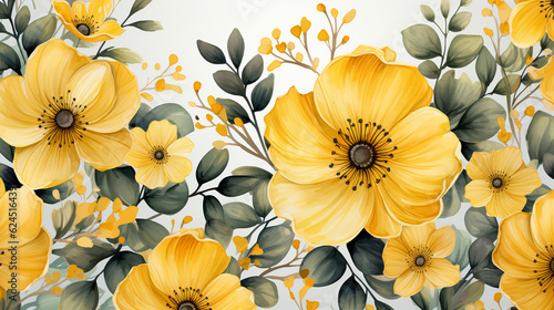Yellow Flowers Watercolor Seamless Pattern