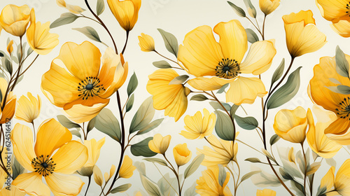 Yellow Flowers Watercolor Seamless Pattern