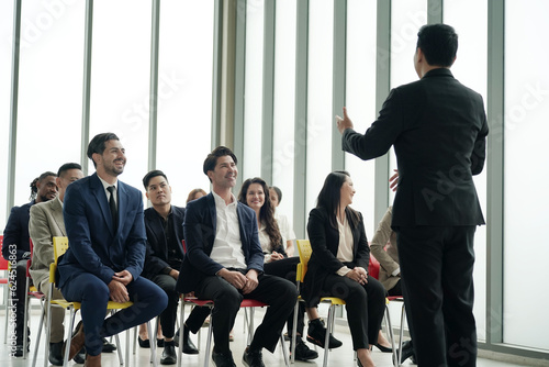 conference meeting. Business people sitting in a room listening to the motivator coach. Representation of a Self-growth and improvement special event