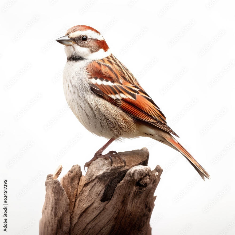 Fototapeta premium American tree sparrow bird isolated on white. Generative AI