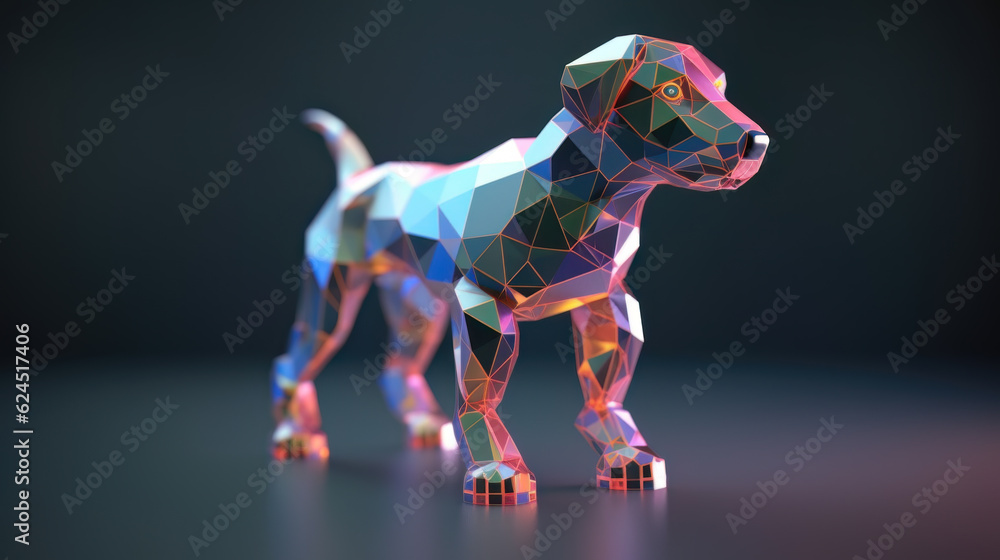 Fototapeta premium AI generated Abstract polygonal dog on a dark background