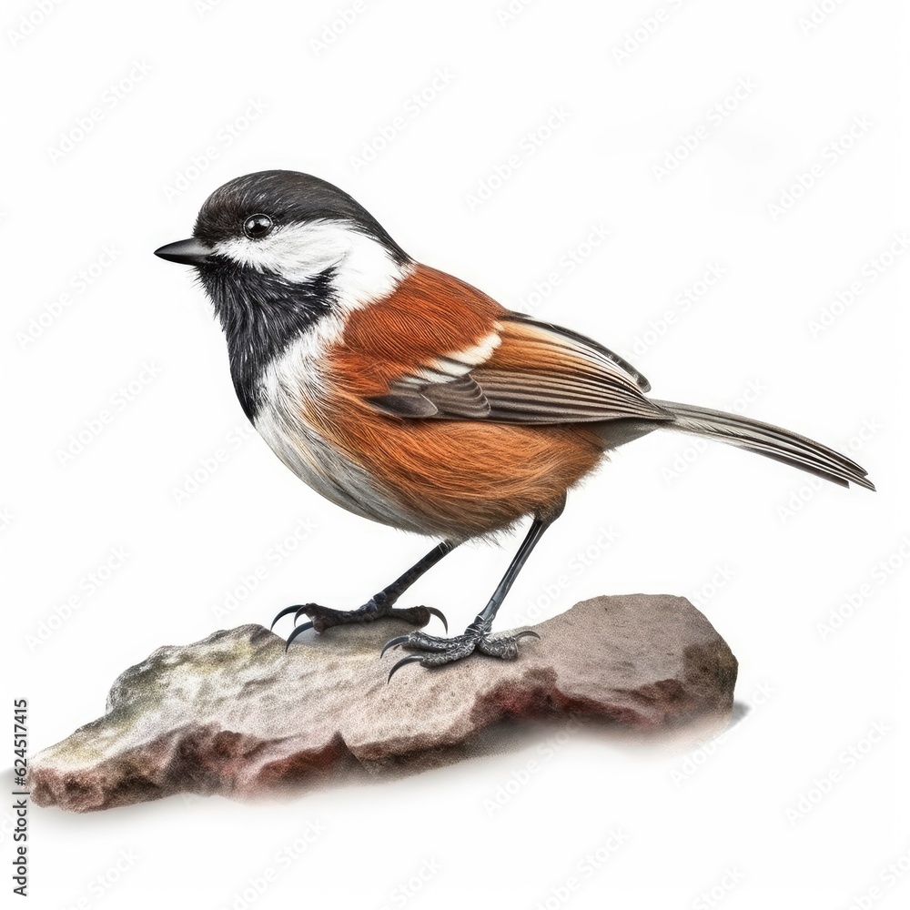 Obraz premium Chestnut-backed chickadee bird isolated on white. Generative AI
