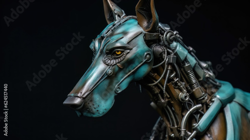 AI generated Vintage steampunk dog on dark background. © DyrElena