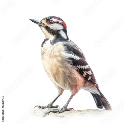 Downy woodpecker bird isolated on white. Generative AI