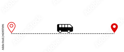 Abstract icon with black bus route line on white background for concept design. Abstract background. Travel concept. Vector illustration.	