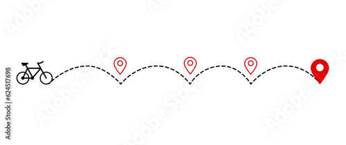 Abstract icon with black bicycle route line on white background for concept design. Abstract background. Travel concept. Vector illustration. Abstract icon with black bicycle route line on white backg