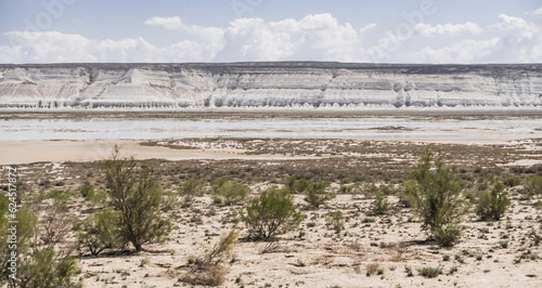 Cuadro en lienzo Panorama of limestone cliffs and rocky relief with chalk spurs, Ustyurt cliff in