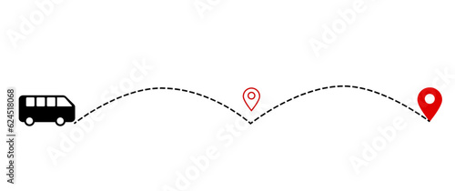 Abstract icon with black bus route line on white background for concept design. Abstract background. Travel concept. Vector illustration.	