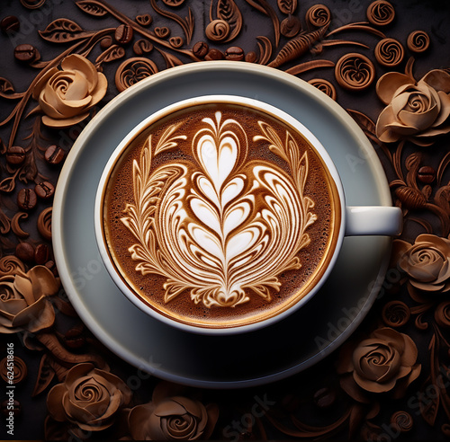 cup of coffee with beans, coffee background, coffee beans and cup