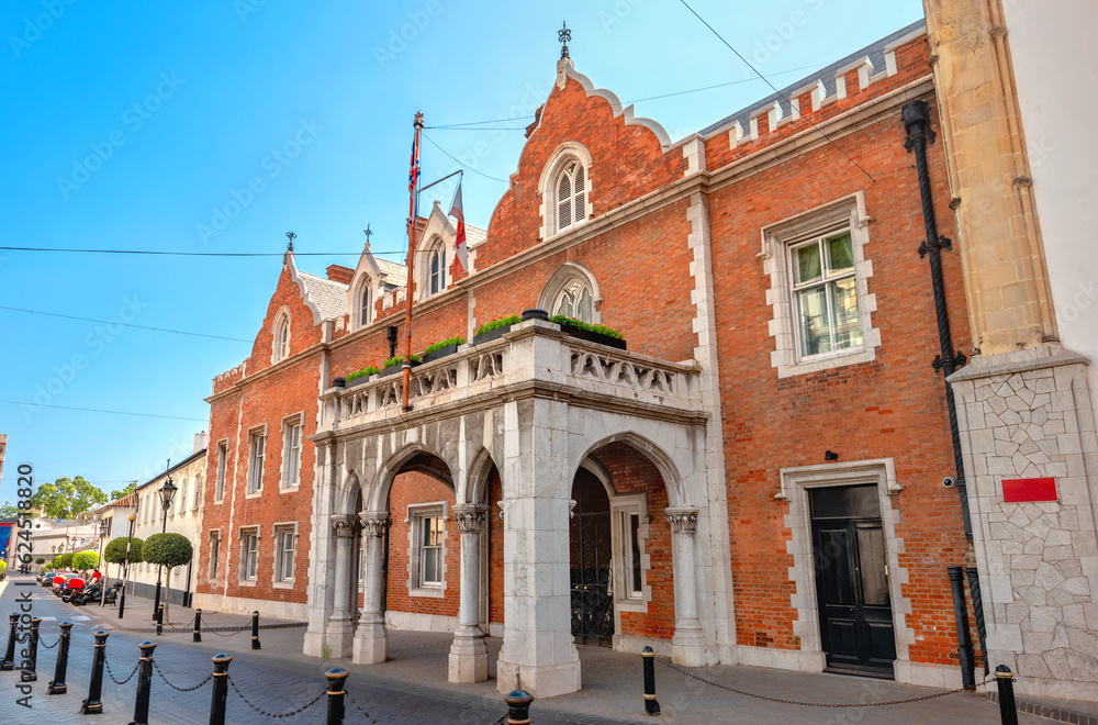 View of main street with Convent, residence of Governor in Gibraltar. Europa