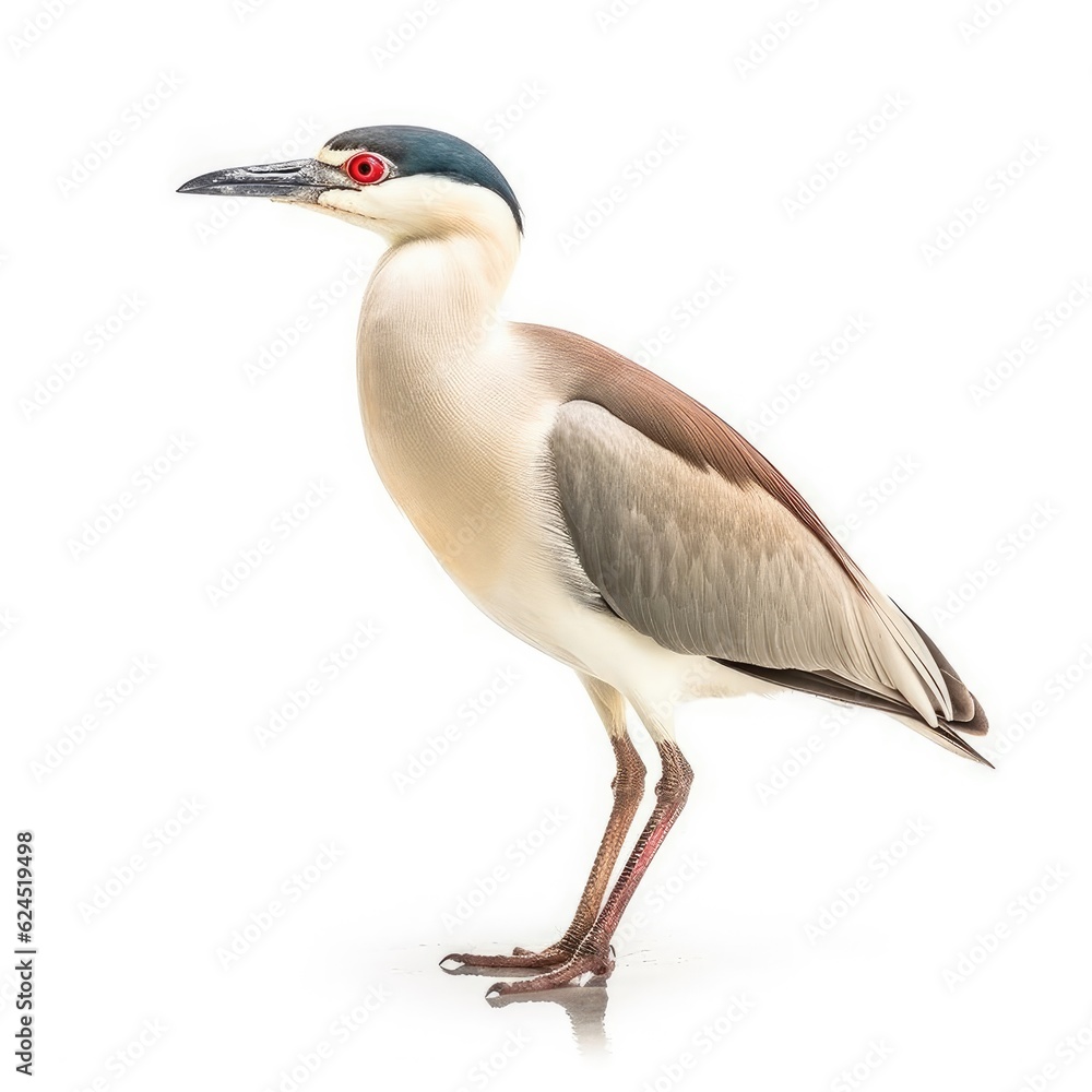 Black-crowned night-heron bird isolated on white. Generative AI Black-crowned night-heron bird isolated on white. Generative AI