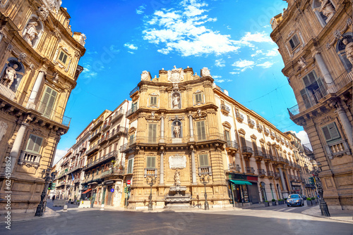 View of Quattro Canti (four corners) square in Palermo, Sicily, Italy