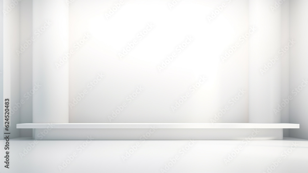 empty room with a white wall with diffused light falling from the ceiling. Generative Ai. empty room with a white wall with diffused light falling from the ceiling. Generative Ai.